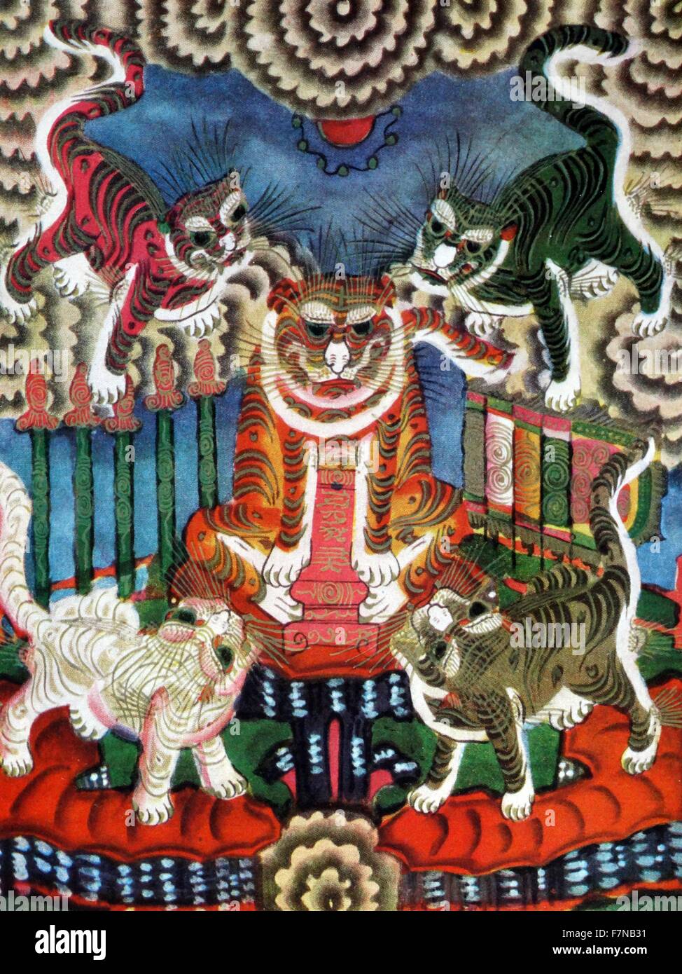 sacred tigers of annam, vietnam 19th century painting Stock Photo