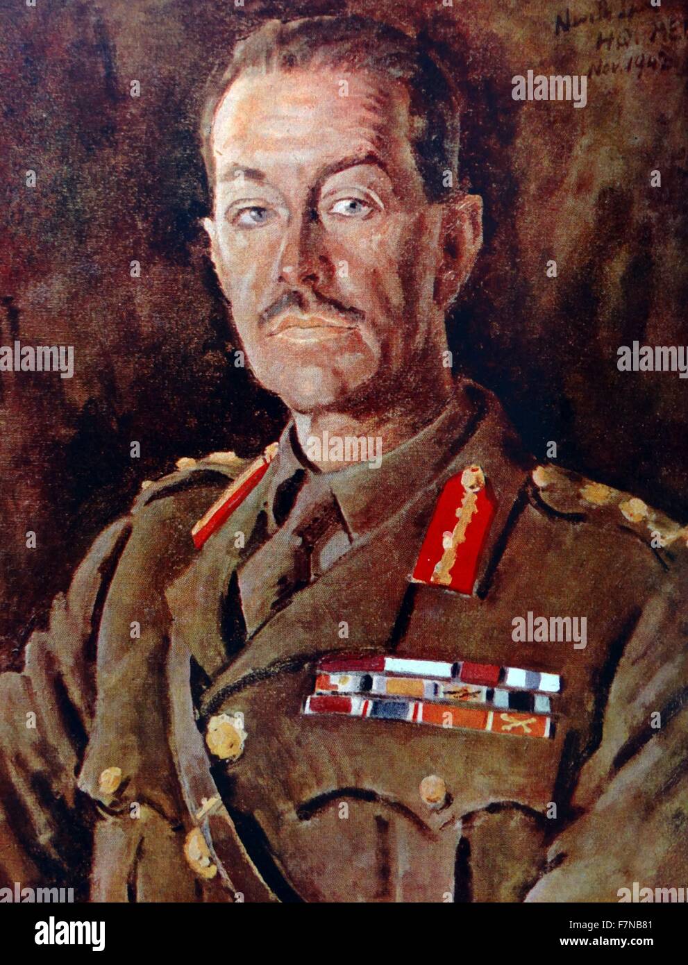 Colour portrait of Harold Alexander, 1st Earl Alexander of Tunis (1891-1969) British military commander and field marshal. Dated 1940 Stock Photo