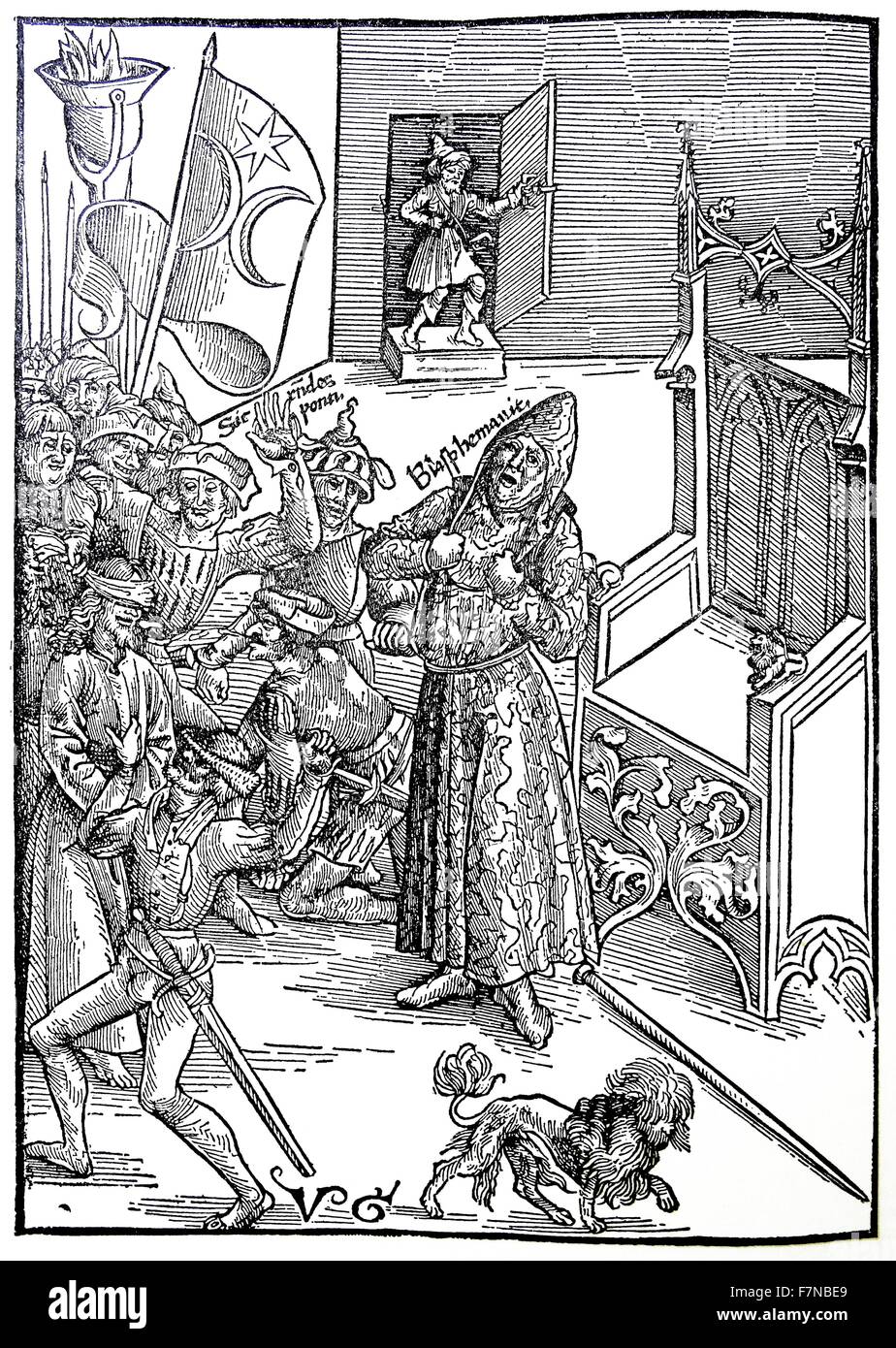 Christ before Caiaphas; Caiaphas; illustration to Matthias Ringmann, 'Passio Domini Nostri Jesu Christi ', Strasbourg: J. Knoblouch, 1507 Stock Photo