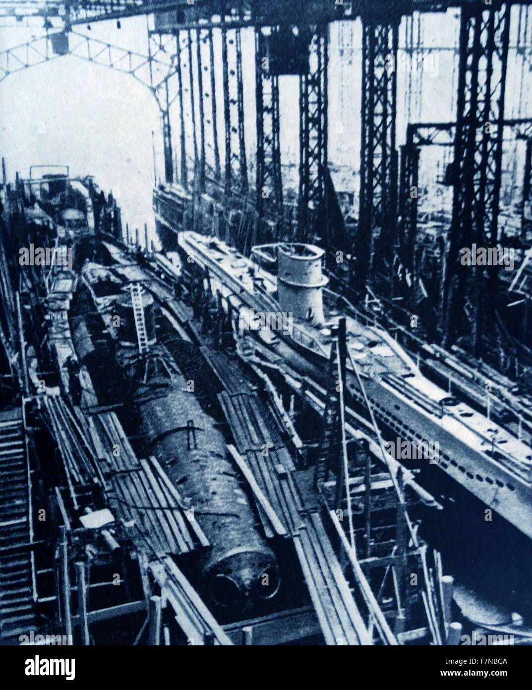 Photograph of the mass profuction of U-Boats for the German army. Dated 1939 Stock Photo