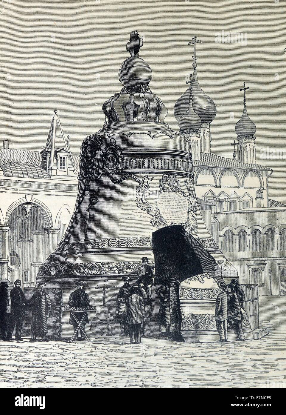 Engraving of the Bell of Moscow, also known as, the Tsar Bell. Dated 18th Century Stock Photo