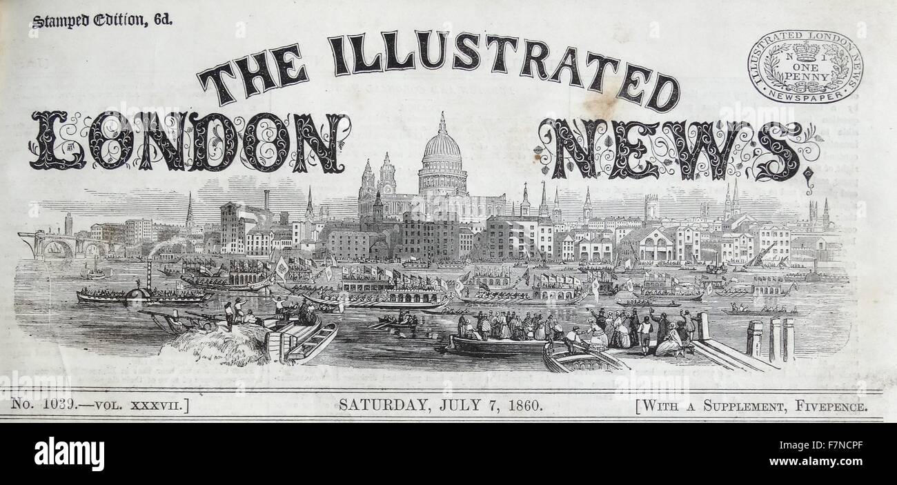 The illustrated London News, Masthead from July 7, 1860. Stock Photo