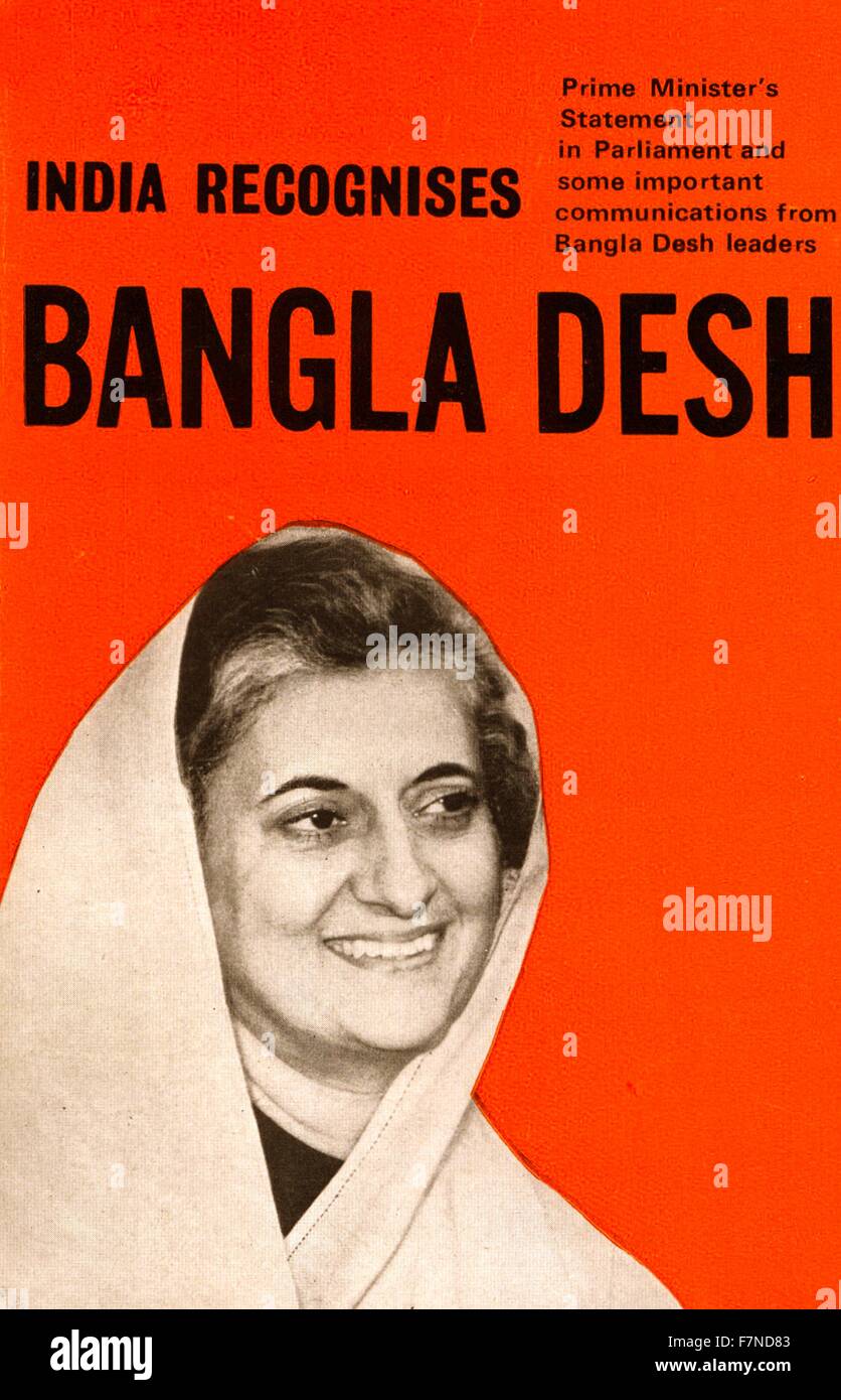 Indira Ghandi Prime Misister of India pictured on the cover of her statement to parliament following the establishment of Bangladesh in 1971 Stock Photo