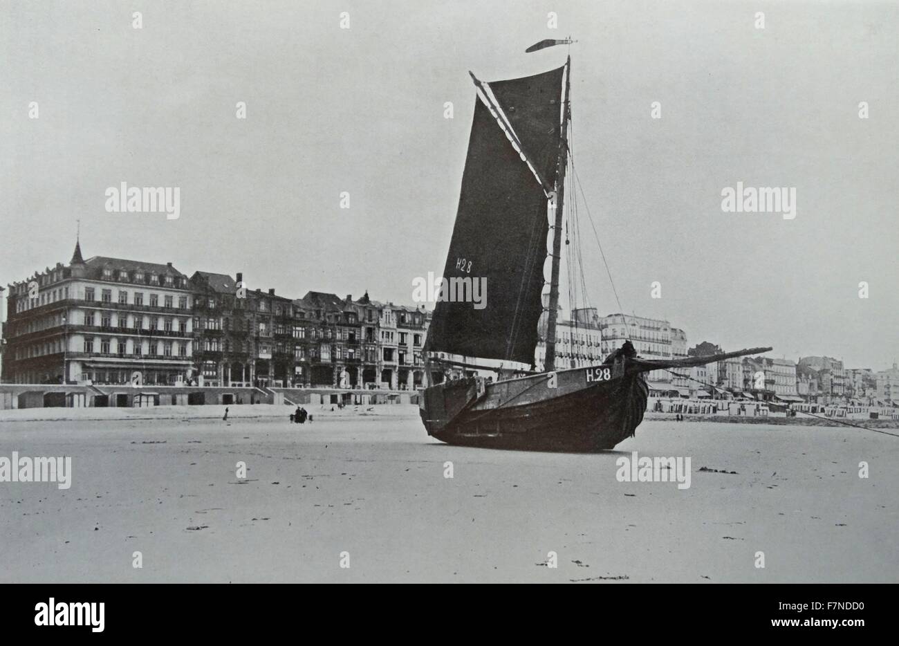 A boat by the shore, Liege, Belgium 1914 Stock Photo
