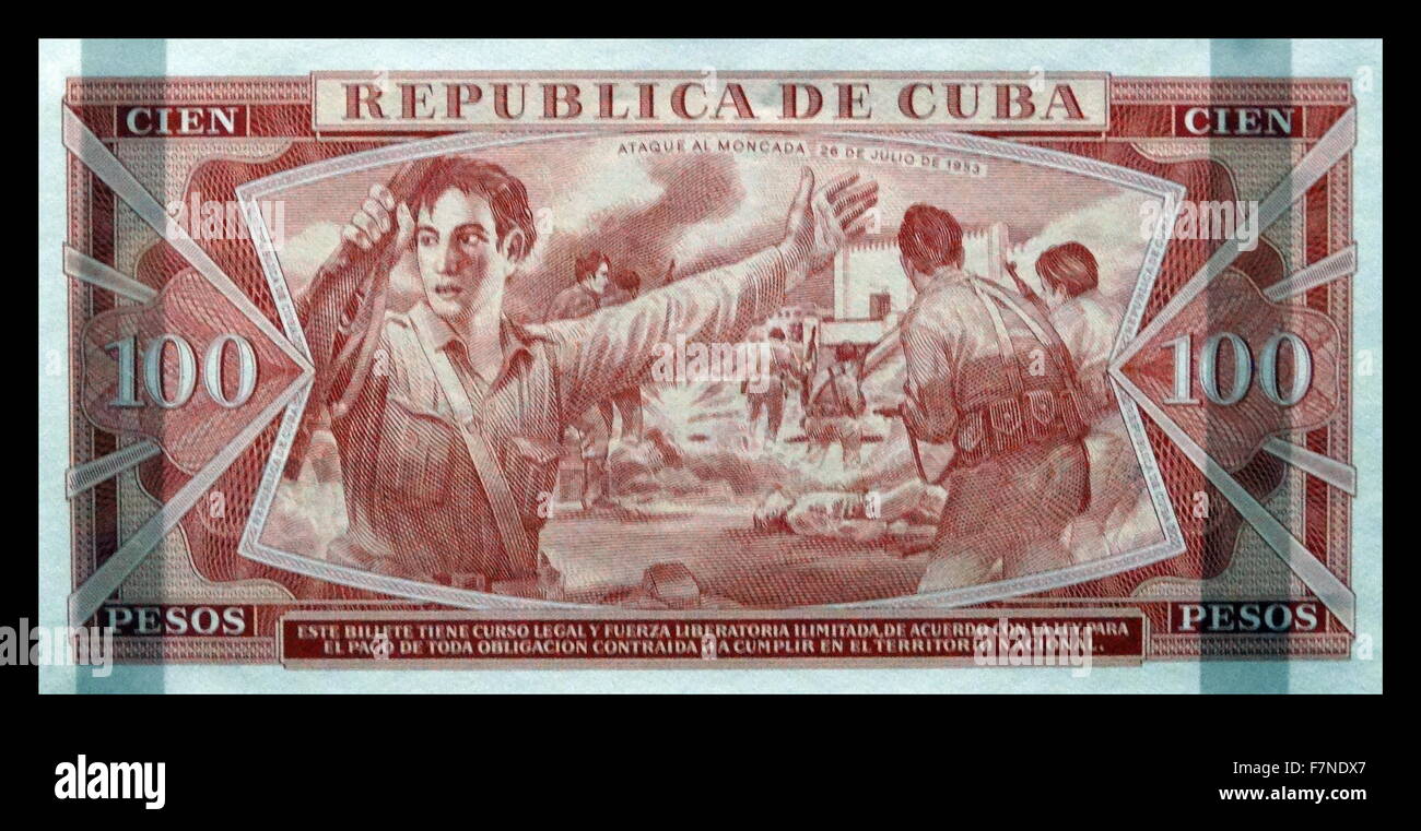 Communist Cuban banknote was introduced in 1961. emphasises revolutionary struggle to establish the regime Stock Photo