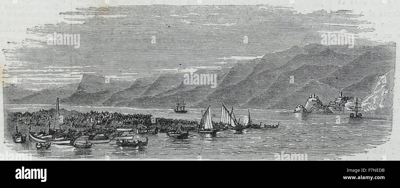 Revolution in Sicily; Garibaldi at Faro Point Messina Antique Print 1860