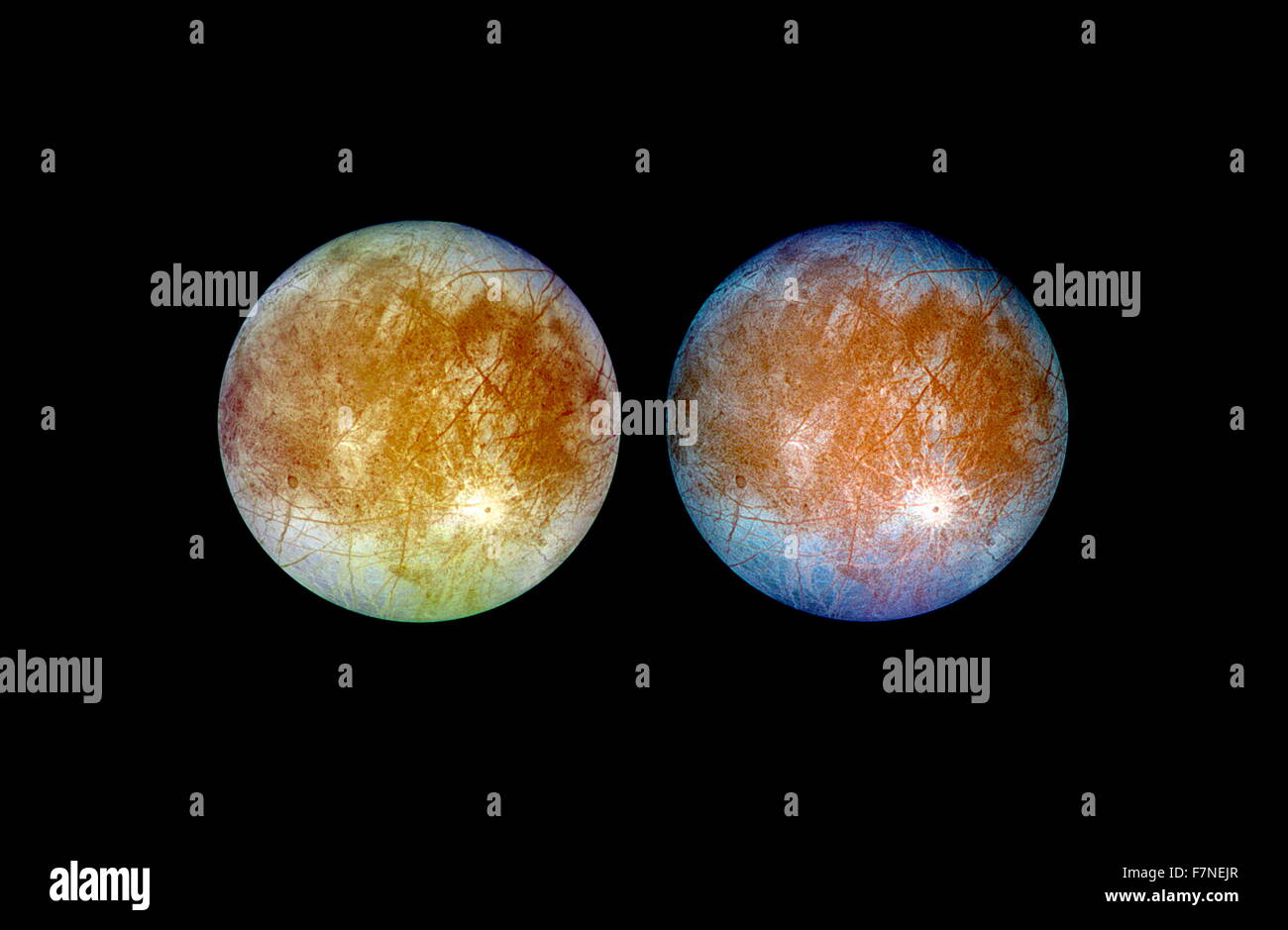 two views of Jupiter's icecovered satellite, Europa Stock Photo Alamy