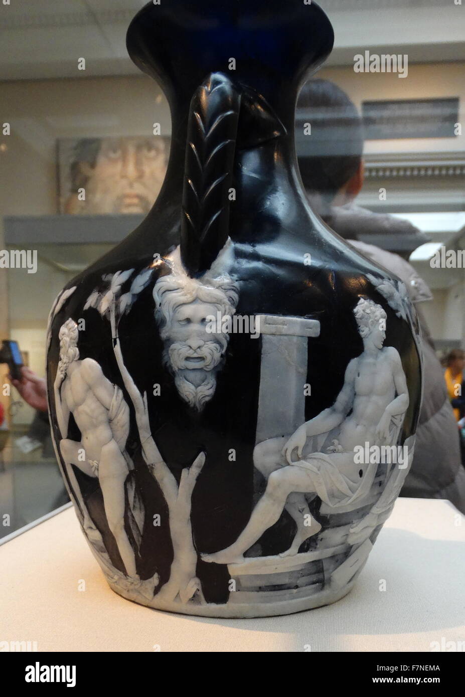 The Portland Vase. Cameo glass, probably made in Rome about 15 BC - AD 25. The Portland Vase is one of the finest surviving pieces of Roman glass, and is named after the Dukes of Portland who owned it from 1785 to 1945. Stock Photo