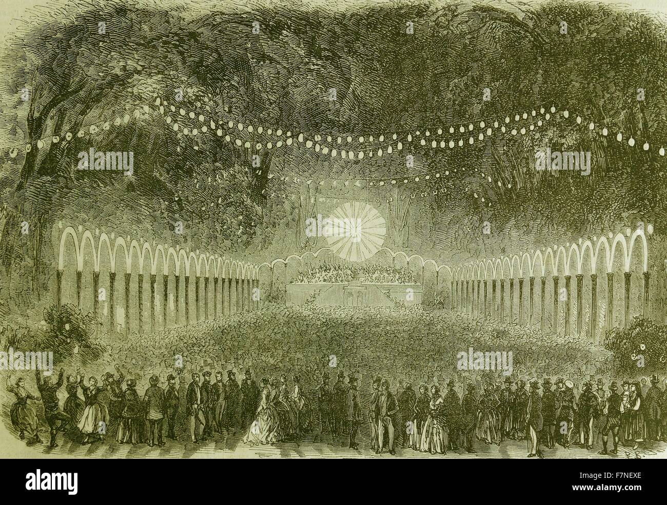 Electric illuminations in a park in Paris 1870 Stock Photo
