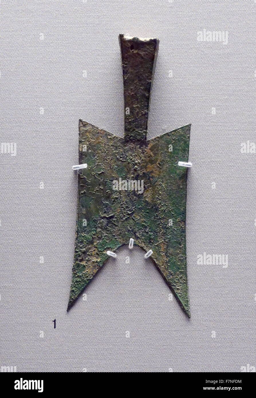During the Warring States period (475-221 BC), the various states used different forms of spade money. The earliest money In China was shaped like tools, including spades and knives. Stock Photo