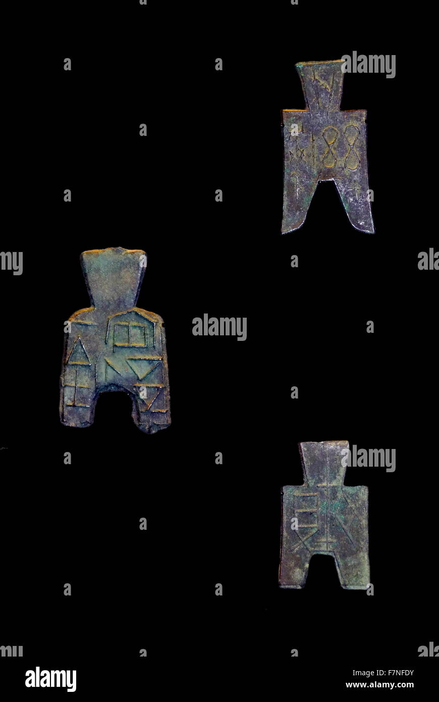 During the Warring States period (475-221 BC), the various states used different forms of spade money. The earliest money In China was shaped like tools, including spades and knives. Stock Photo