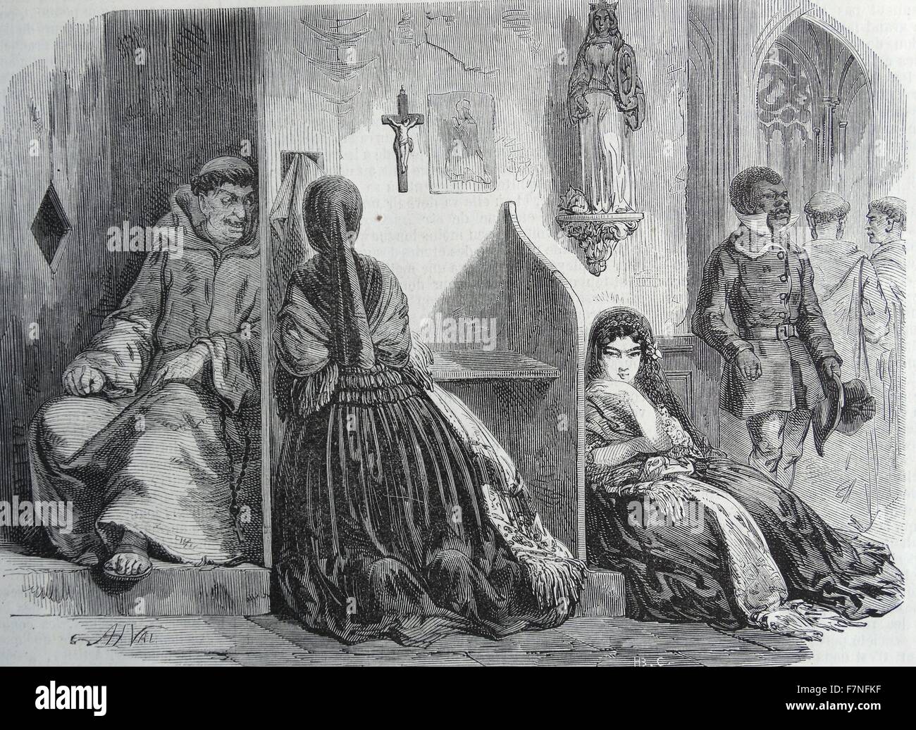 A confessional in a church in Lima, Peru. 1850 Stock Photo