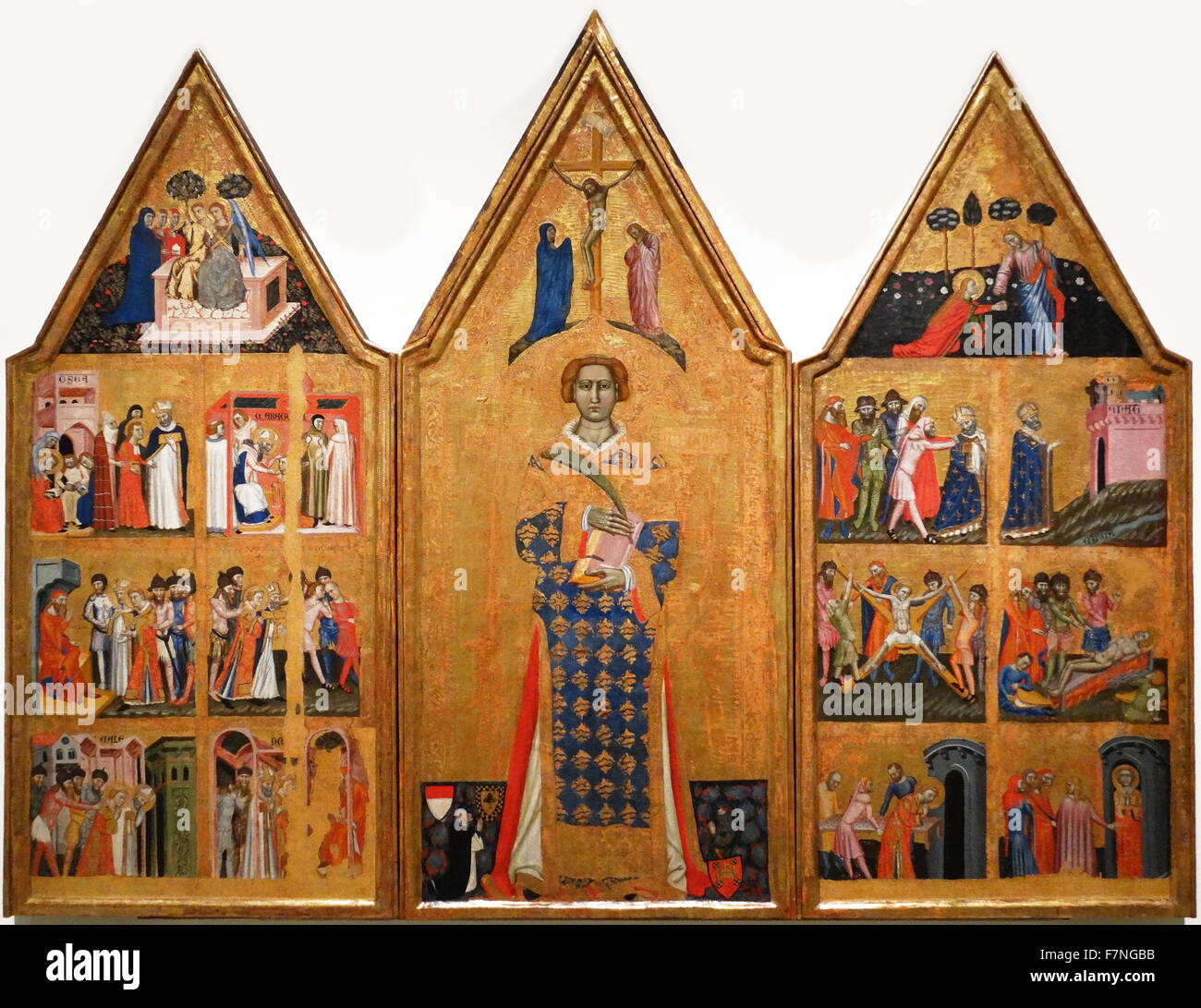 Altarpiece by the Master of Estopanya; Italian painter, active in Aragon and Catalonia, around the second half of the XIV century. Around 1350-1370. Tempera and gold on wood with gold leaf Stock Photo