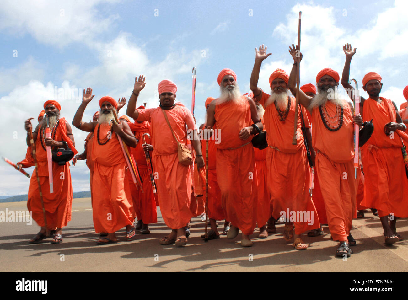 Group of sadhus in saffron colored clothing Kumbh Mela, Nasik