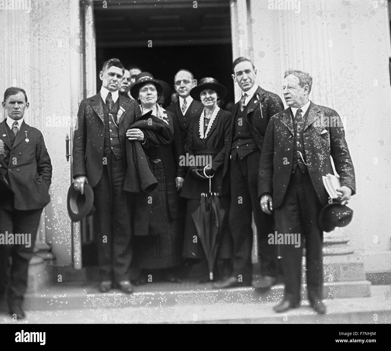 Socialist group, White House. Socialist delegation which is in Washington urging Executive Clemency for Eugene Debbs [i.e.. Debs]. Photographed at the White House where they were received by Mr Tumulty. Stock Photo