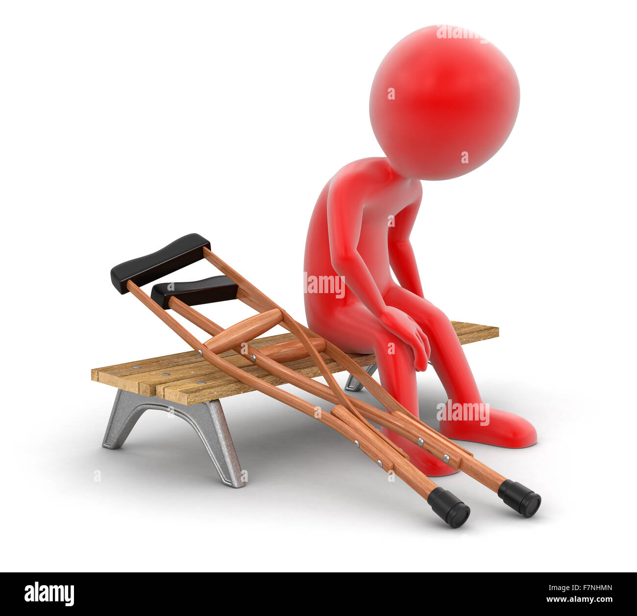 Man on bench and crutches. Image with clipping path Stock Photo Alamy