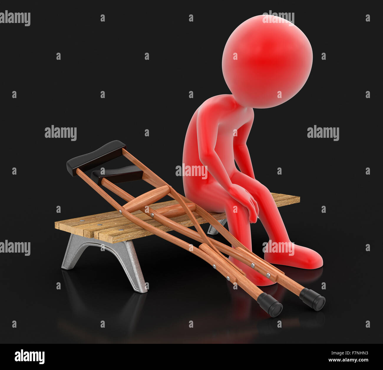 Man on bench and crutches. Image with clipping path Stock Photo Alamy