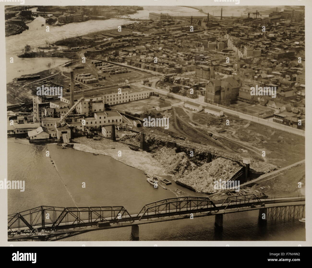 Aerial view of Eddy Parker Hills and Chaudiers Falls, Quebec, Canada. Dated 1911 Stock Photo