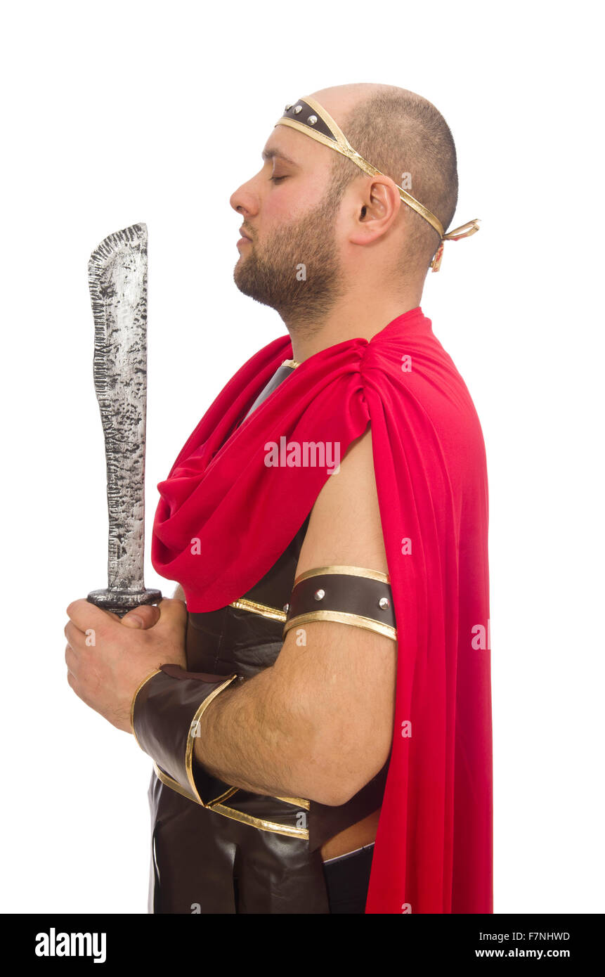Gladiator holding sword isolated on white Stock Photo - Alamy