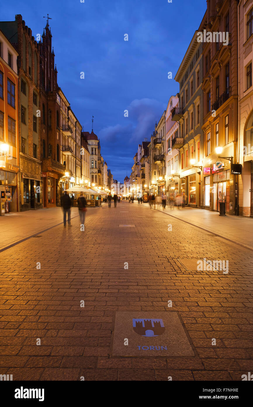 Poland, Torun, view to Szeroka street at evening twilight Stock Photo