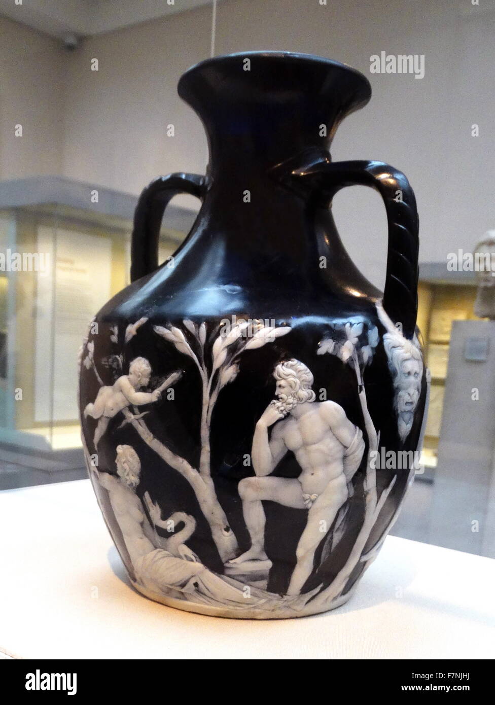 The Portland Vase; Cameo glass, probably made in Rome, 15 BC - AD 25. The Portland Vase is one of the finest surviving pieces of Roman glass, and is named after the Dukes of Portland who owned it Stock Photo