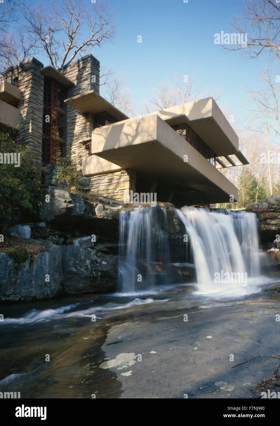 Fallingwater or Kaufmann Residence is a house designed by architect Frank Lloyd Wright in 1935 in rural southwestern Pennsylvania Stock Photo