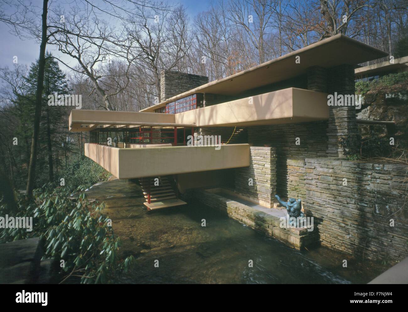 Fallingwater or Kaufmann Residence is a house designed by architect Frank Lloyd Wright in 1935 in rural southwestern Pennsylvania Stock Photo