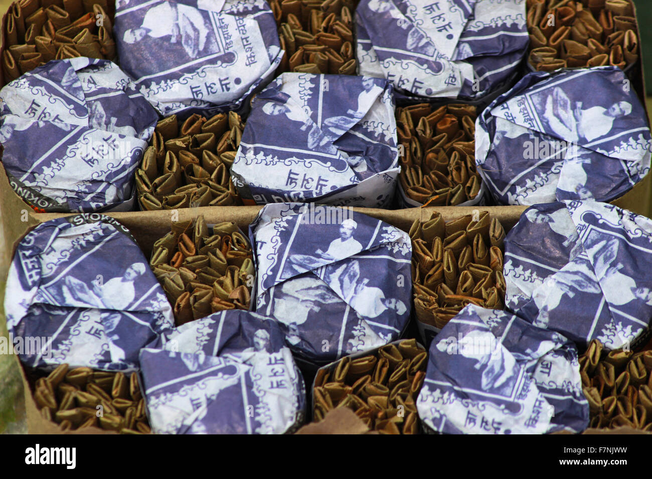 Bidis or cigarettes made of tobacco wrapped in a tendu or temburini leaf. India Stock Photo Alamy