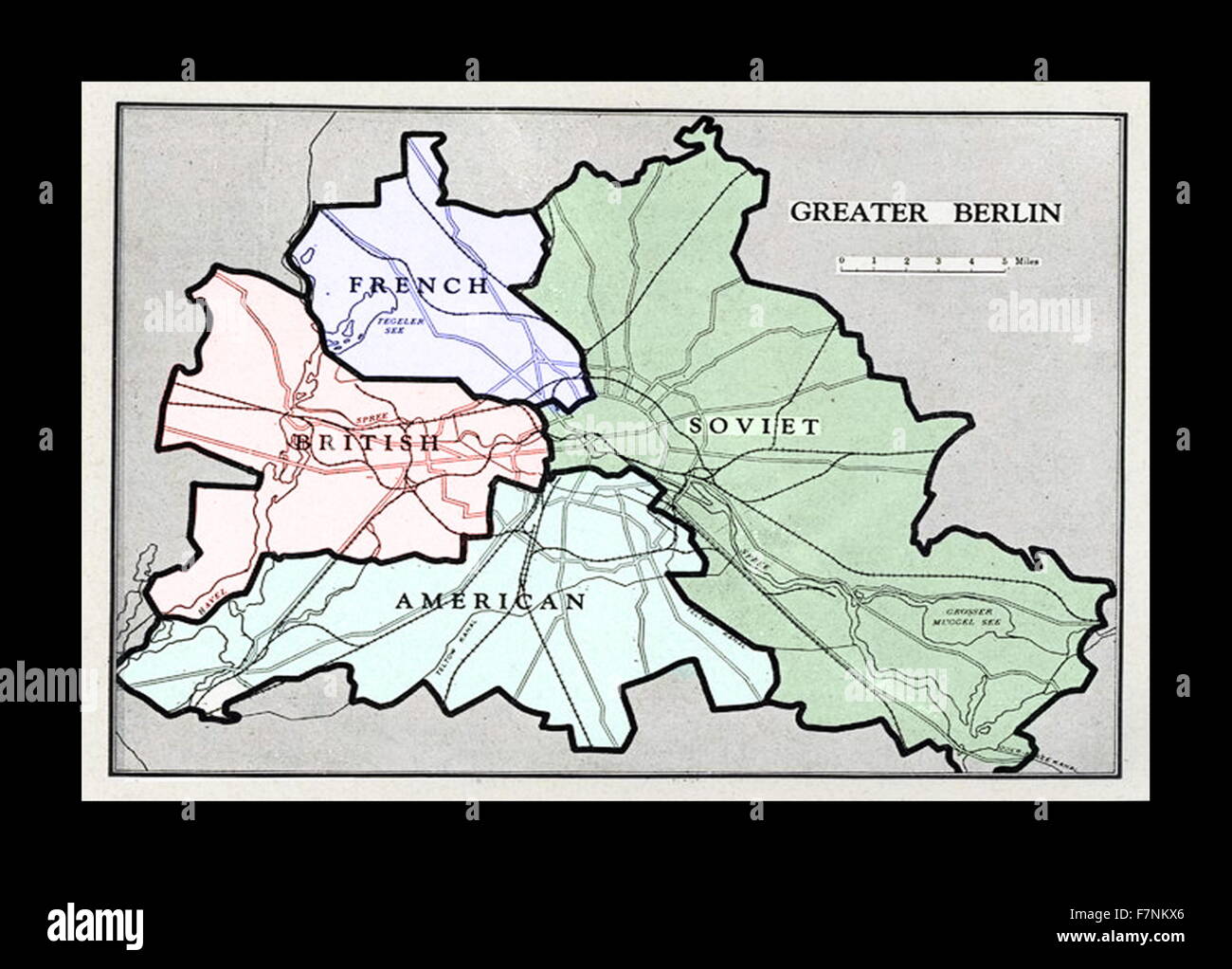 Berlin 4 powers respective military zones of control. 1945 Stock Photo