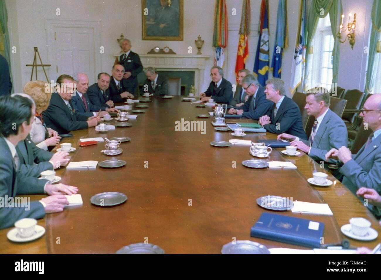 President Jimmy Carter USA meets with Yugoslav communist leader Marshall Josef Tito 1978 Stock Photo