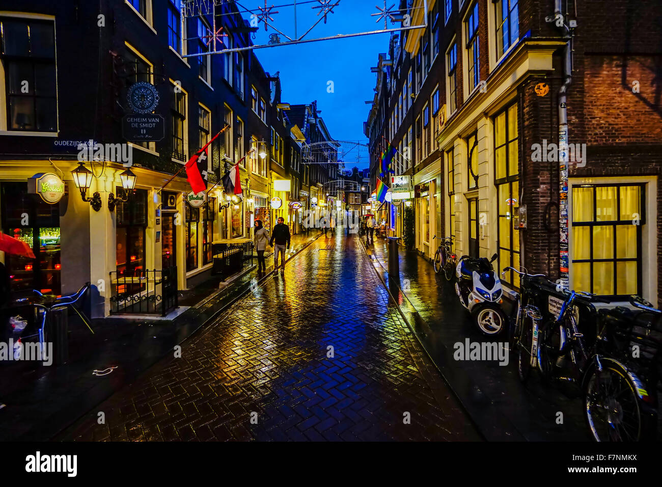 Netherlands, Amsterdam, De Wallen, view to red light district in the evening Stock Photo