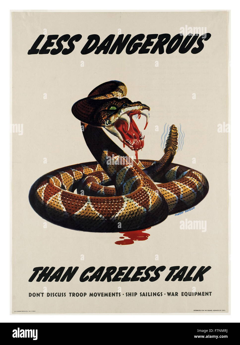 American WWII propaganda poster warning of the security dangers of talking about military movements and strategies. Stock Photo