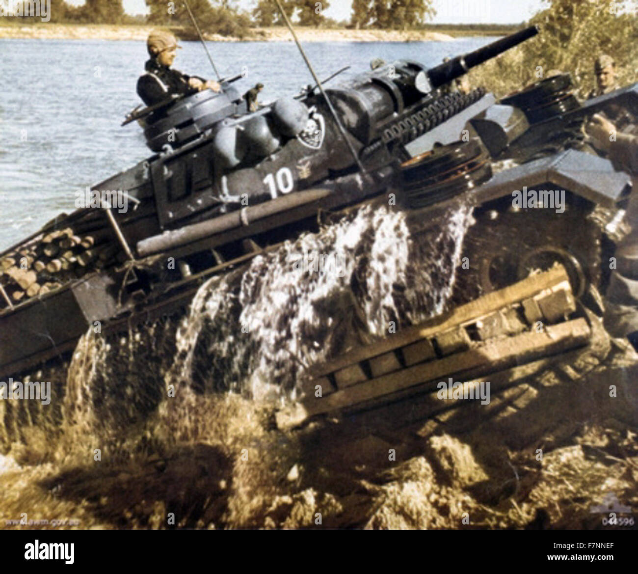 German world war Two Panzer mark III tank, crossing a river on the eastern Front 1941 Stock Photo