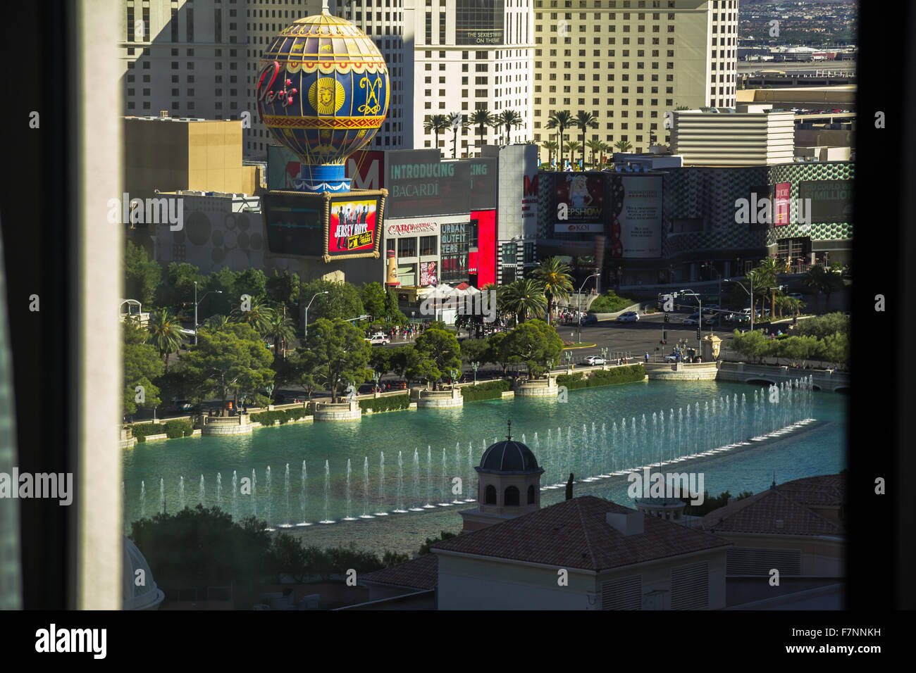 View On Bellagio Fountains From Hotel Room Las Vegas Stock