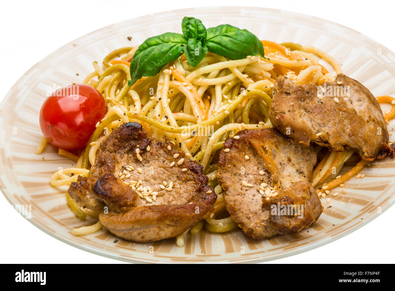 Pork with spaghetti Stock Photo Alamy