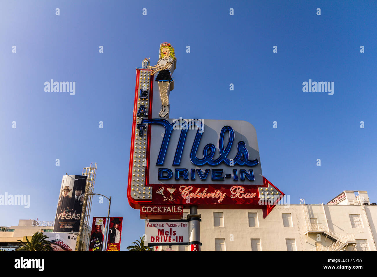Mels Drive Inn Sign in Hollywood Stock Photo