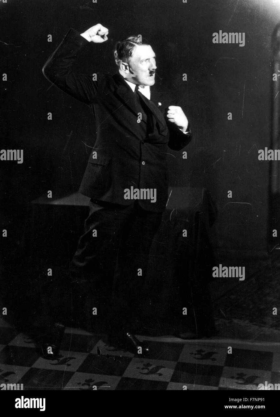 German Nazi leader Adolf Hitler, rehearsing a speech in front of the mirror 1933 Stock Photo