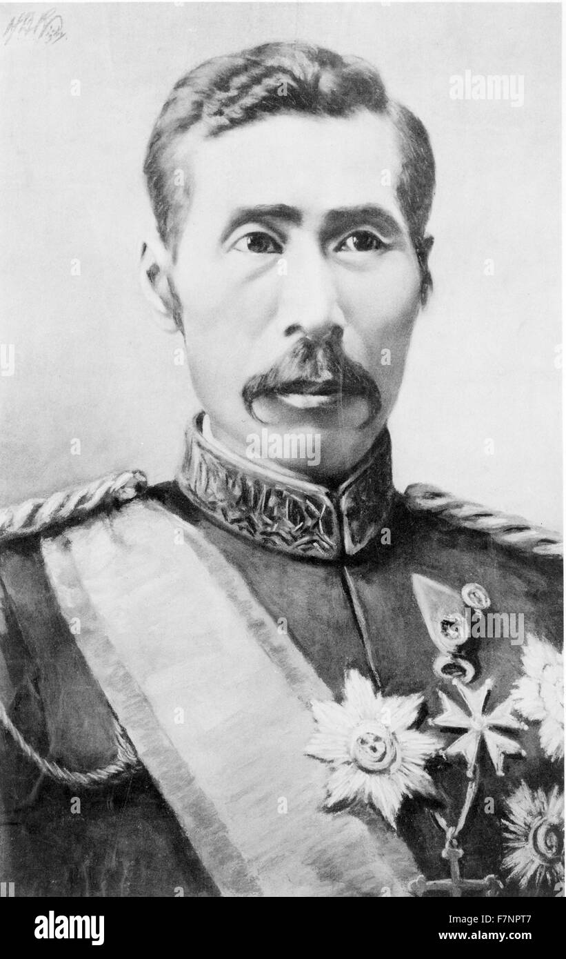 Field Marshal Prince Yamagata Aritomo (June 14, 1838 – February 1, 1922), also known as Yamagata Kyosuke, was a field marshal in the Imperial Japanese Army and twice Prime Minister of Japan. He is considered one of the architects of the military and political foundations of early modern Japan. Yamagata Aritomo can be seen as the father of Japanese militarism. Stock Photo
