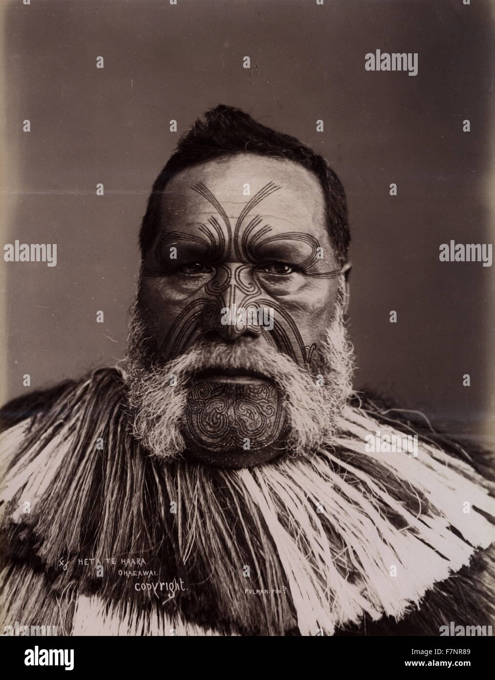 Heta Te Haara, Ohaeawai (Maori chief with face tattoos) photograophed in New Zealnd 1880 Stock Photo