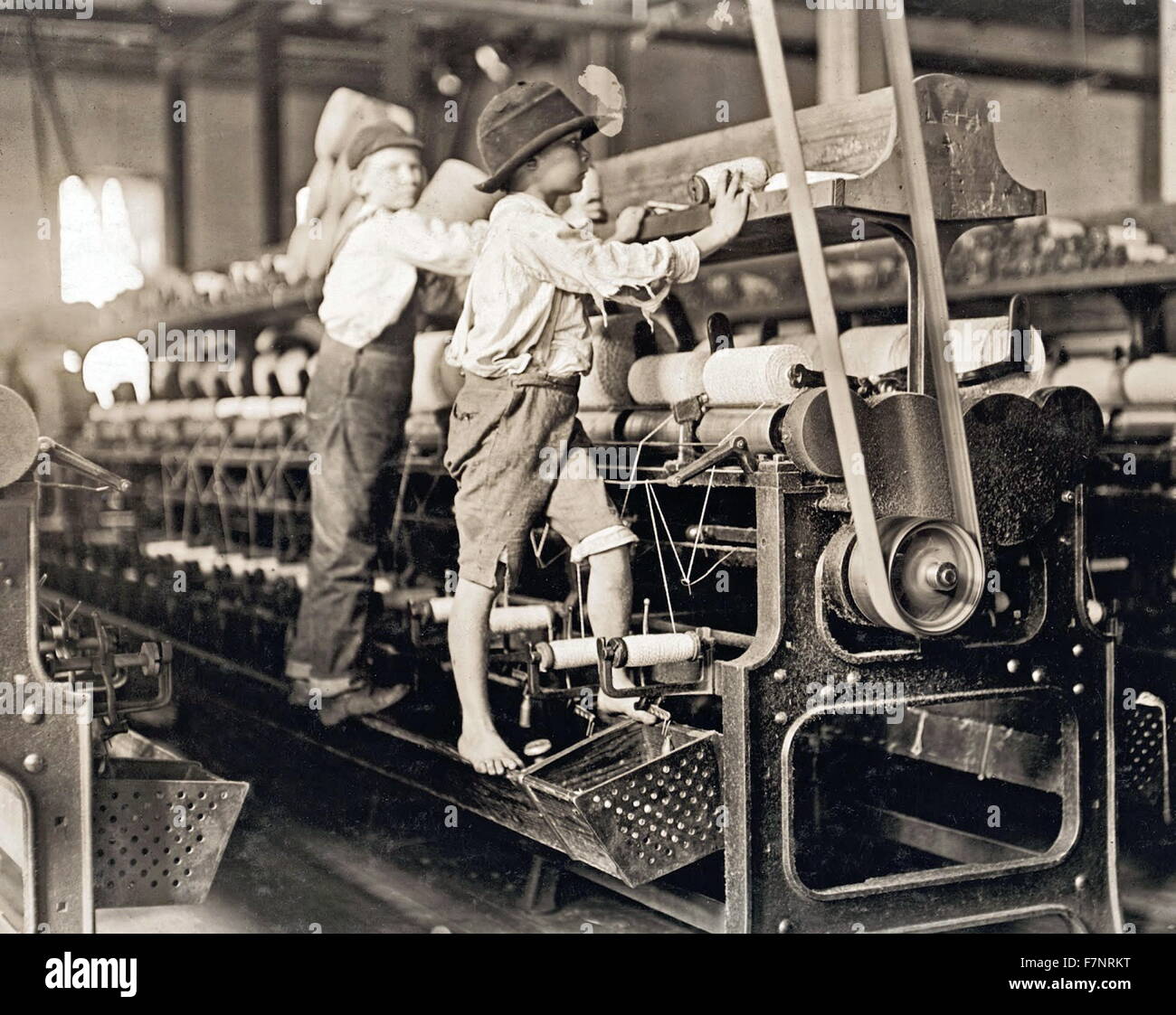 Photograph of child laborers in Cherryville Mfg. Co. Photographed by Lewis Hine Stock Photo