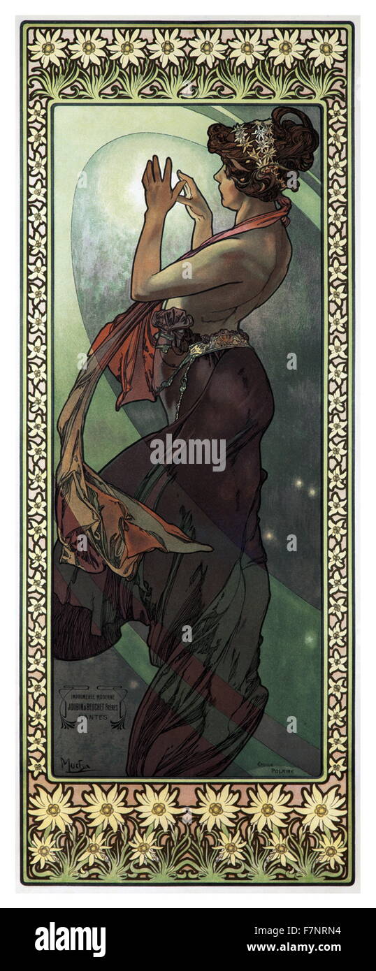 Poster titled 'Stars: The Moon' by Alphonse Mucha Stock Photo