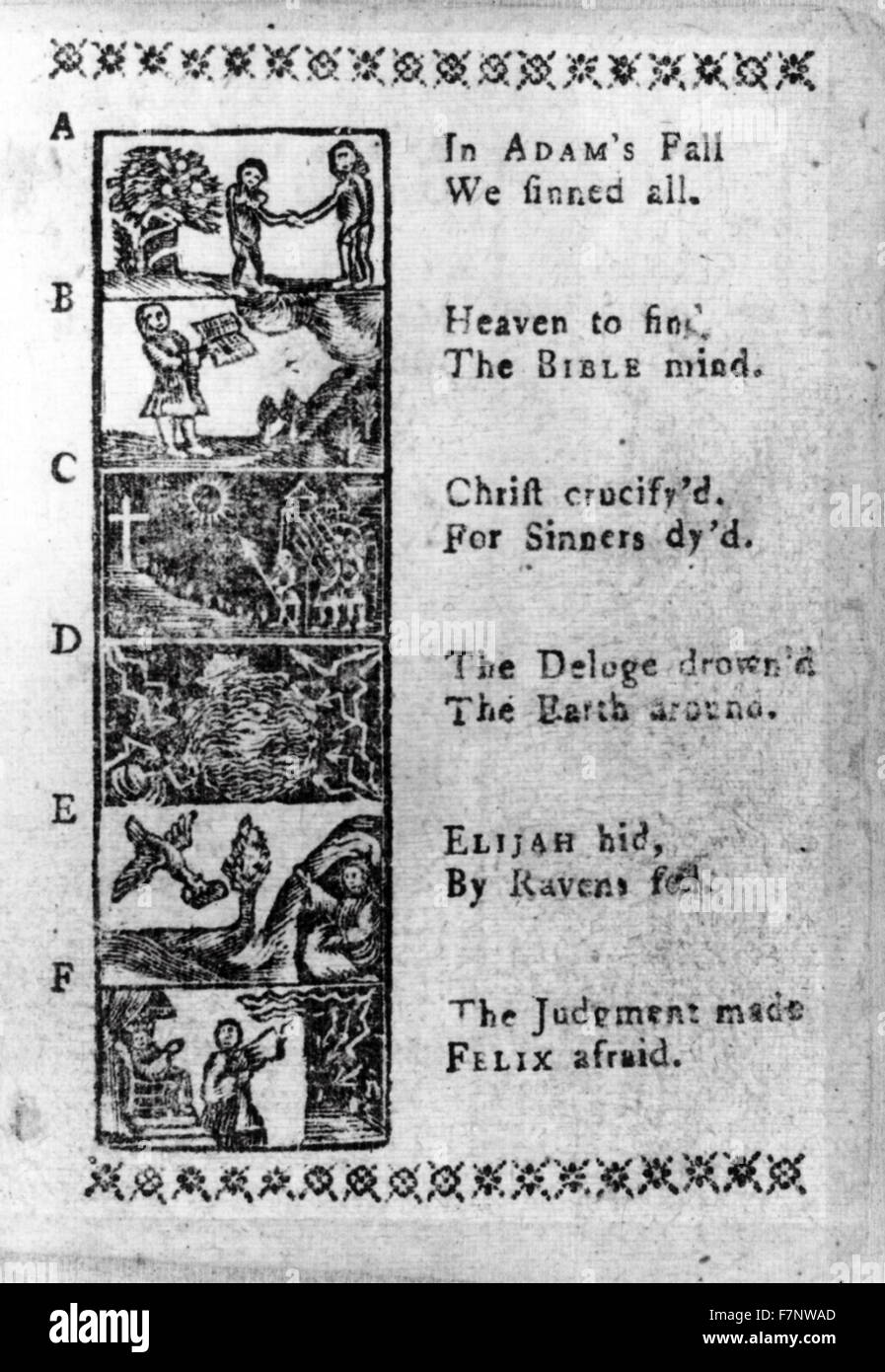 Page from The New England Bible Primer , 1773 Stock Photo