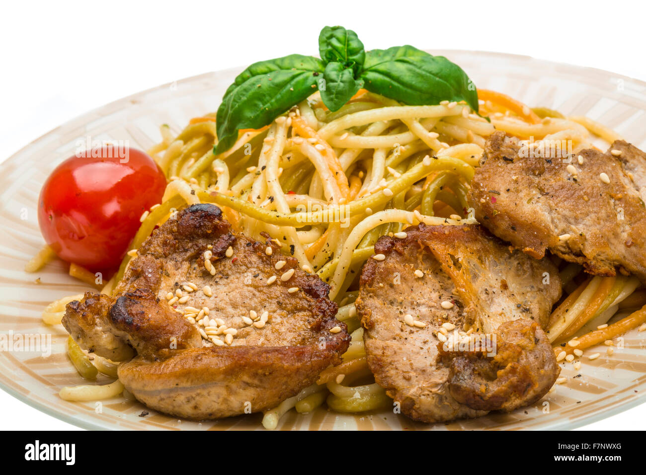 Pork with spaghetti Stock Photo Alamy