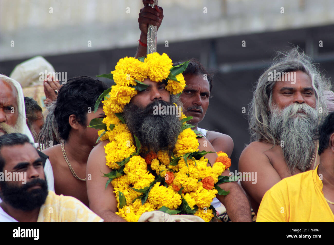Sadhu with long black beard Kumbh Mela, Nasik, Maharashtra, India Stock Photo
