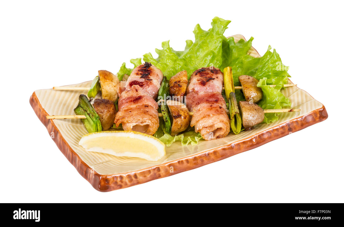 Bacon wrapped grilled Scallops with mushrooms and bacon Stock Photo Alamy