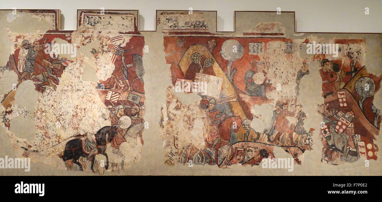 Mural paintings of the conquest of Mallorca. Dated 13th Century Stock Photo