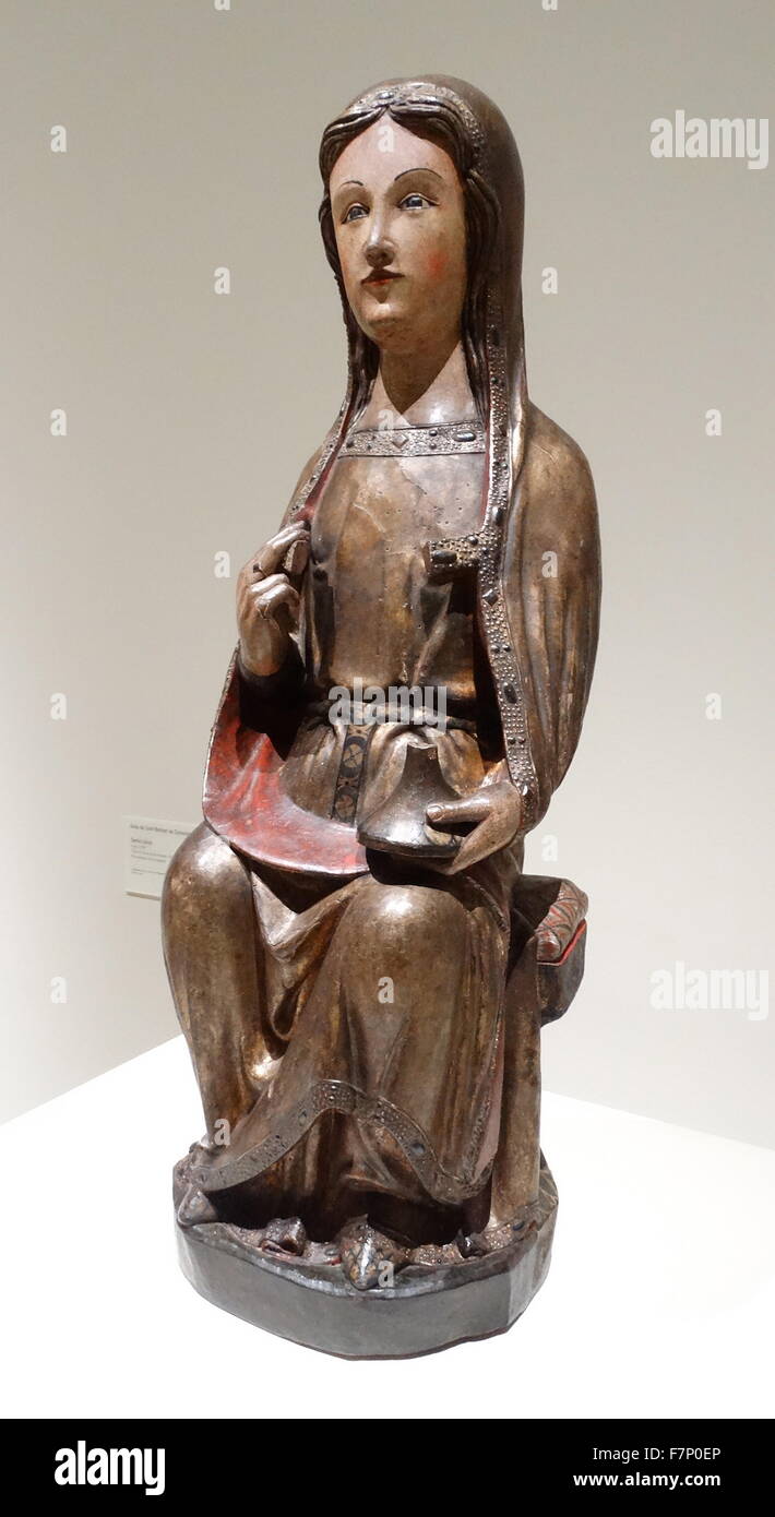 Birch wood carving of Saint Lucia from Saint-Bertrand-de-Comminges. Dated 14th Century Stock Photo