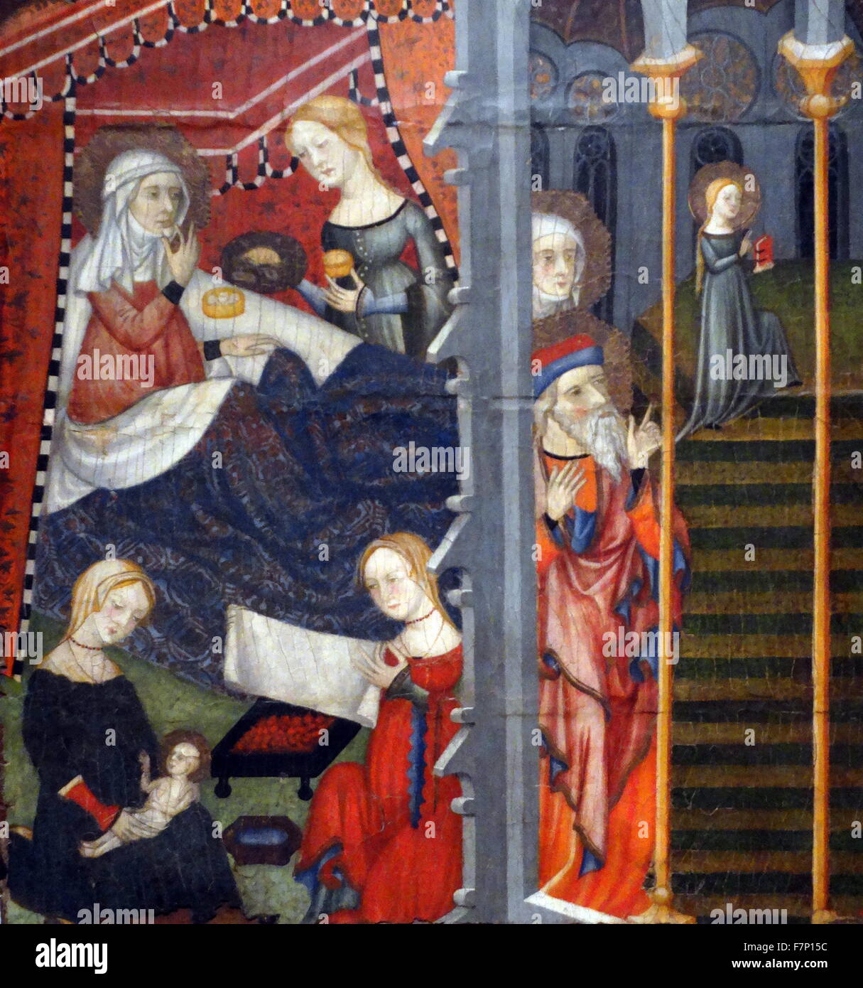 Birth of the Virgin and Presentation at the Temple by Master of Cinctorres (1390-1430). Tempera on wood. Dated 15th Century Stock Photo