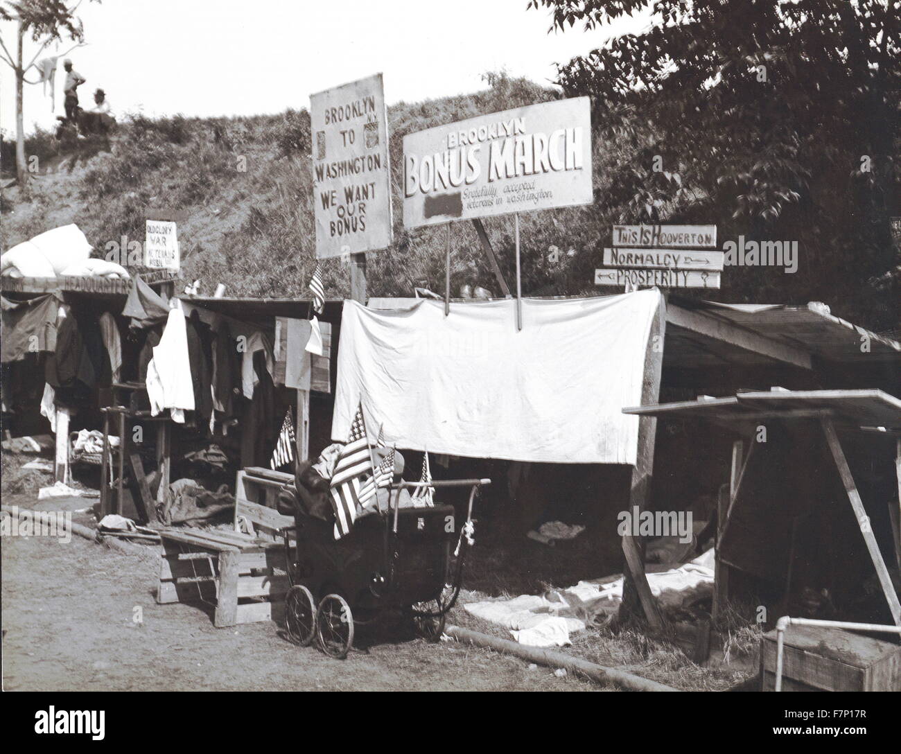 Encampment of shanties built by Brooklyn veterans in the Bonus Expeditionary Forces in Washington, DC 1932 during the Greart depression Stock Photo