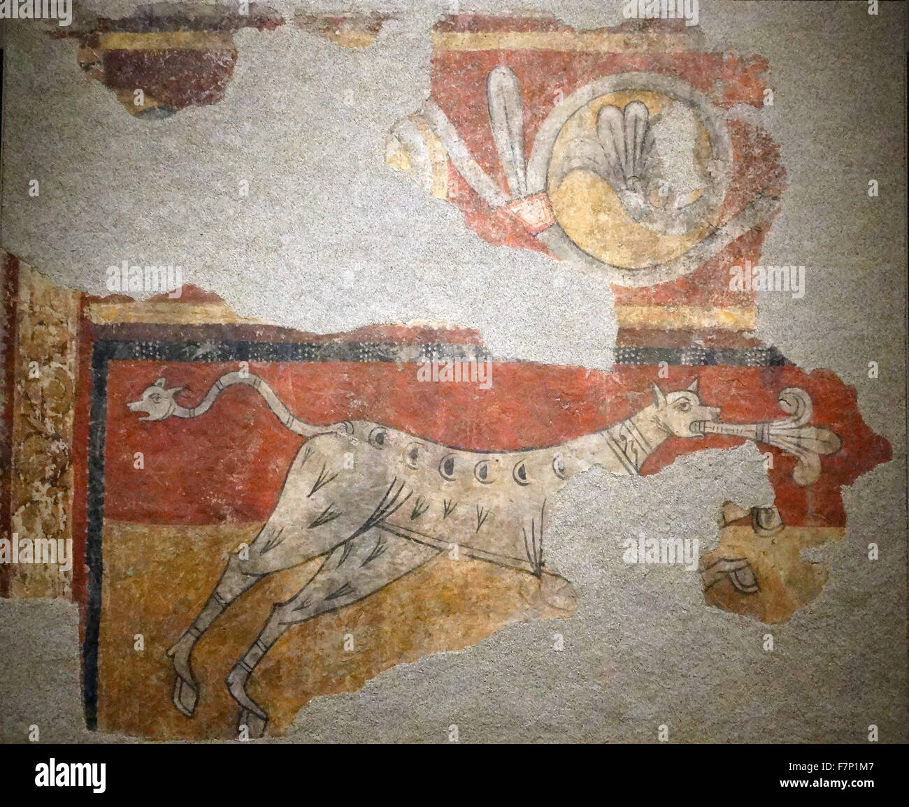 Romanesque quadruped fresco with Lilly from the Church of Santa Joan de Boi. Dated 12th Century Stock Photo